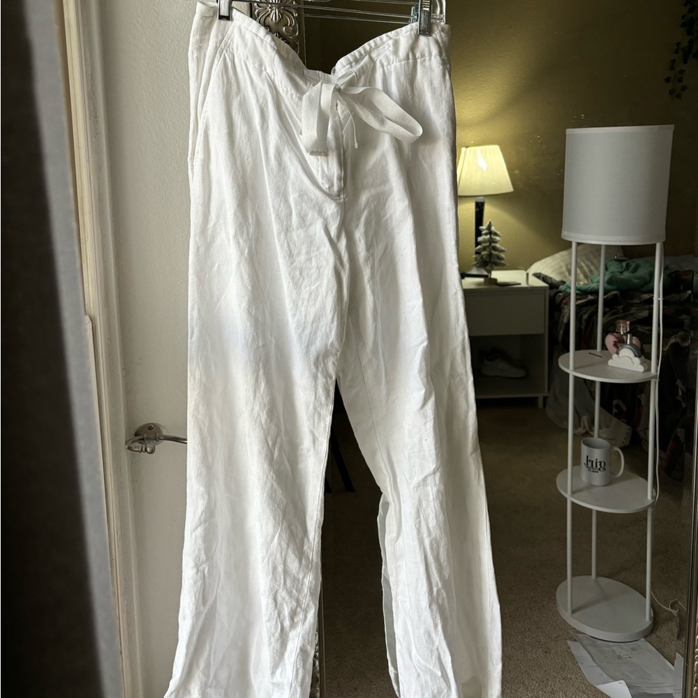 Talbots White Washed Linen Wide-Legged Pants